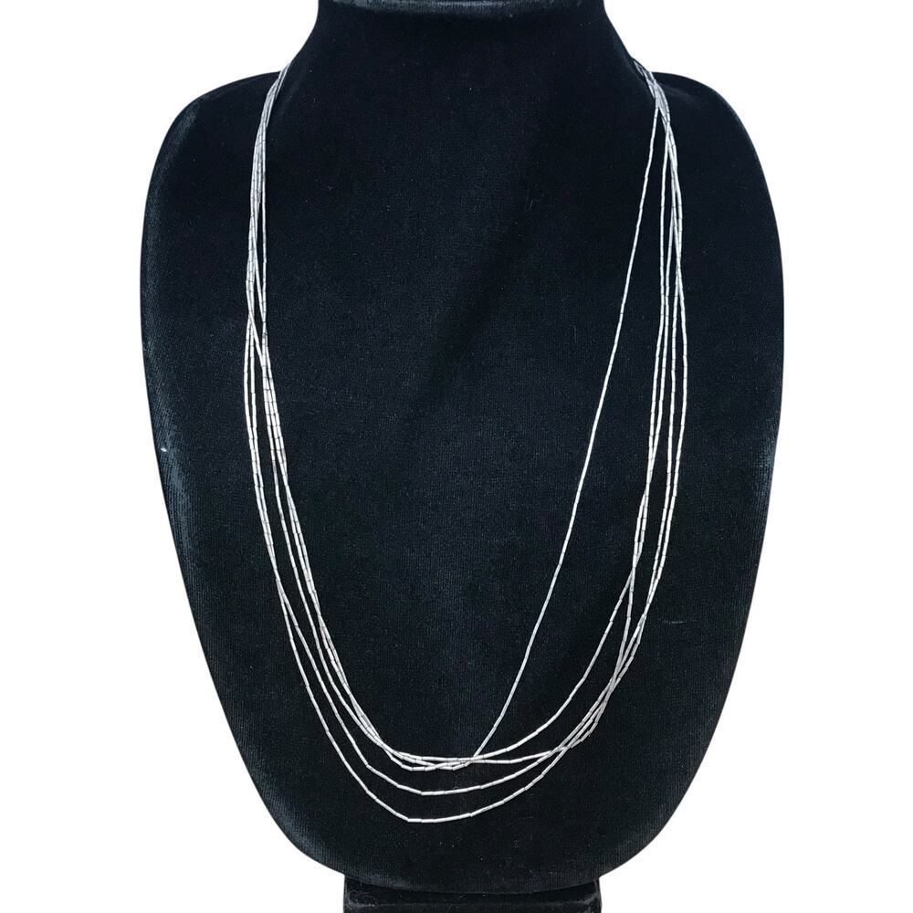 SUNBELL Sterling Liquid Silver Twist Bead Necklace 5 Strand Hook Clasp 23g 28”
